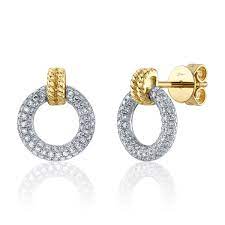 14K YELLOW & WHITE GOLD CIRCLE DIAMOND EARRINGS WITH 144=0.31TW SINGLE CUT I I1 DIAMONDS