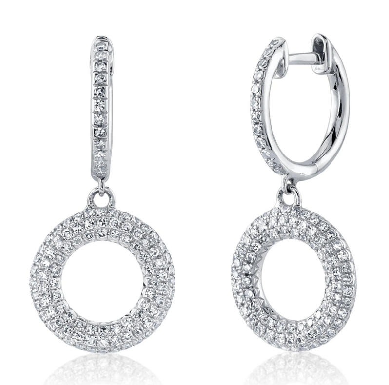 SHY CREATION 14K WHITE GOLD DANGLE DIAMOND EARRINGS WITH 204=0.45TW SINGLE CUT I I1 DIAMONDS