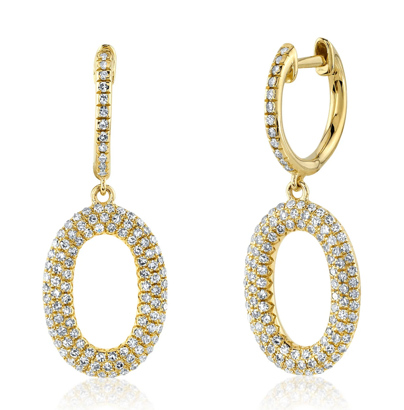 SHY CREATION 14K YELLOW GOLD DANGLE DIAMOND EARRINGS WITH 224=0.49TW SINGLE CUT I I1 DIAMONDS   (3.78 GRAMS)