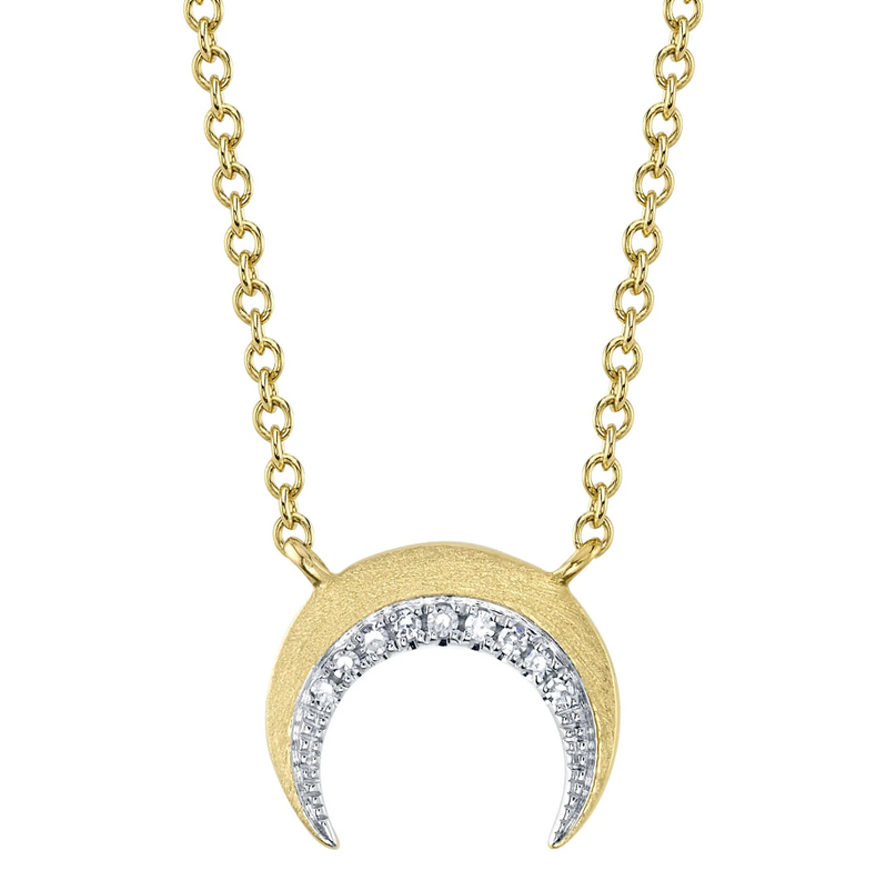 SHY CREATION 14K YELLOW GOLD SATIN MOON DIAMOND NECKLACE WITH 9=0.02TW SINGLE CUT I I1 DIAMONDS 18