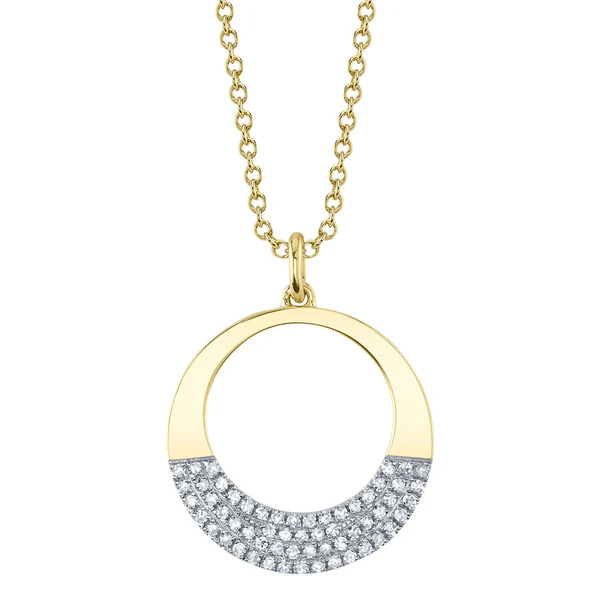SHY CREATION 14K YELLOW GOLD CIRCLE DIAMOND PENDANT WITH 58 = 0.14TW SINGLE CUT I I1 DIAMONDS ON 18