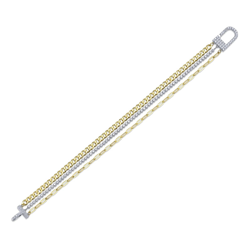 SHY CREATION 14K YELLOW & WHITE GOLD FANCY LINK DIAMOND BRACELET WITH 136=2.05TW ROUND H-I SI2-I1 DIAMONDS    (9.27 GRAMS)