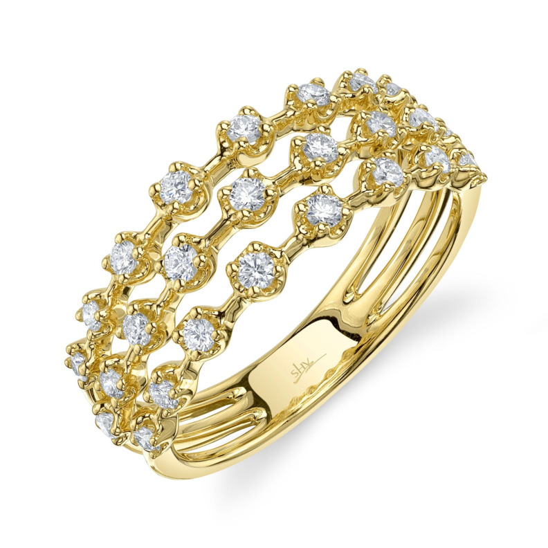 14K YELLOW GOLD DIAMOND FASHION RING SIZE 7 WITH 25 = 0.45TW ROUND G-H SI1 DIAMONDS   (3.75 GRAMS)