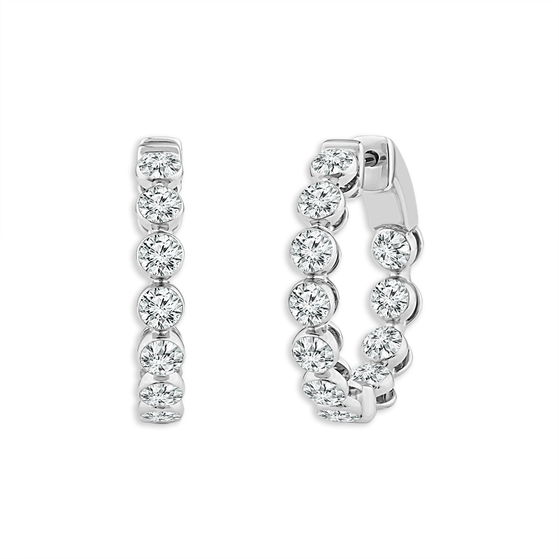 SKYSET 14K WHITE GOLD INSIDE OUT HOOP LAB GROWN DIAMOND EARRINGS WITH 22=2.25TW ROUND F-G VS2 LAB GROWN DIAMONDS   (6.86 GRAMS)
