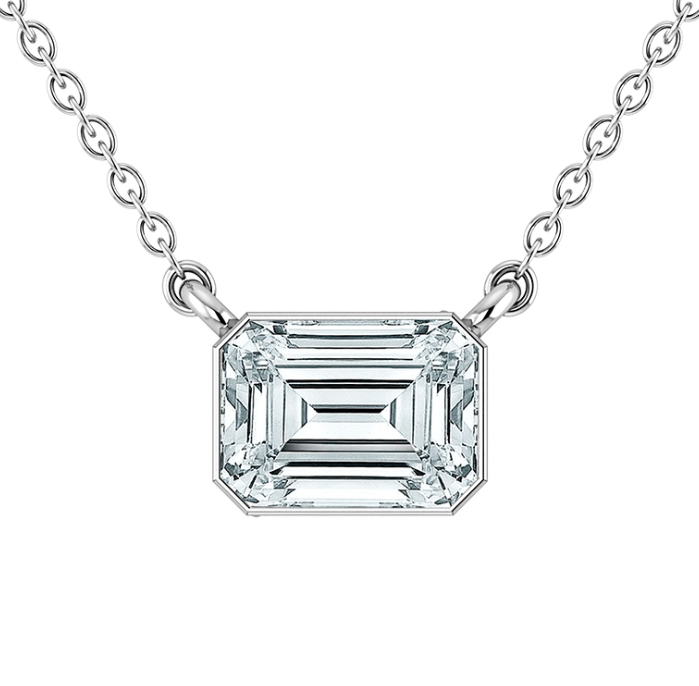 SKYSET 14K WHITE GOLD SOLITAIRE LAB GROWN DIAMOND PENDANTS  WITH ONE 1.00CT EMERALD G SI1-SI2 LAB GROWN DIAMOND 18