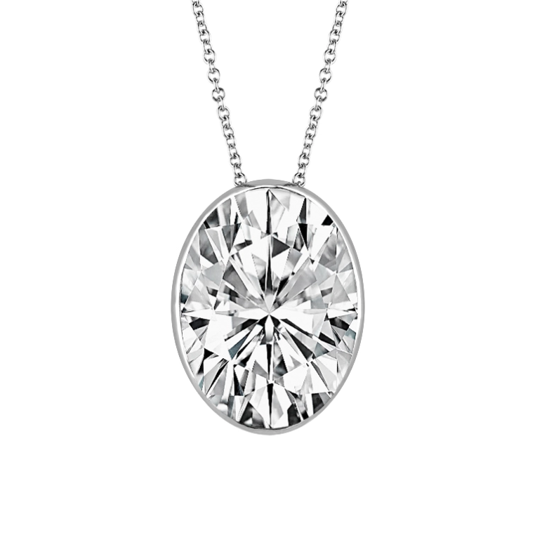 SKYSET 14K WHITE GOLD SOLITAIRE LAB GROWN DIAMOND PENDANTS WITH ONE 1.00CT OVAL F-G VS2 LAB GROWN DIAMOND 18