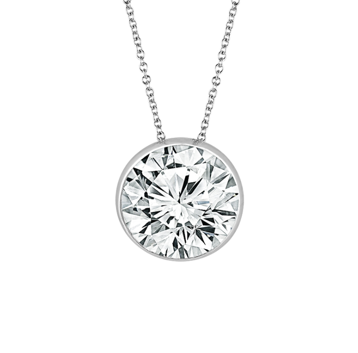 SKYSET 14K WHITE GOLD SOLITAIRE LAB GROWN DIAMOND PENDANT WITH ONE 2.00CT ROUND F-G VS2 LAB GROWN DIAMOND 18