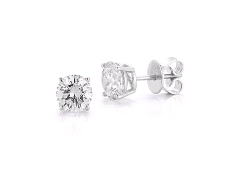14 KARAT WHITE GOLD STUD DIAMOND EARRINGS WITH 2=0.30TW ROUND G-H COLOR I1 CLARITY DIAMONDS