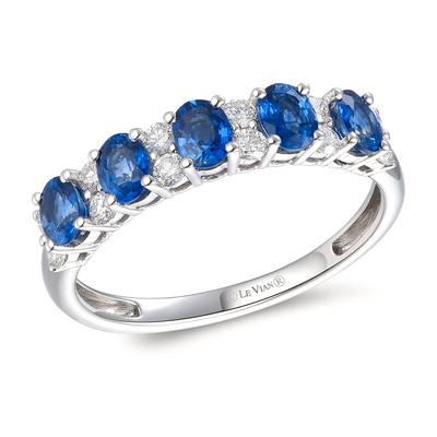 LE VIAN 14K VANILLA GOLD RING SIZE 7 WITH 5=0.95TW OVAL BLUEBERRY SAPPHIRES AND 12=0.30TW ROUND G-H SI1 VANILLA DIAMONDS  (2.61 GRAMS)