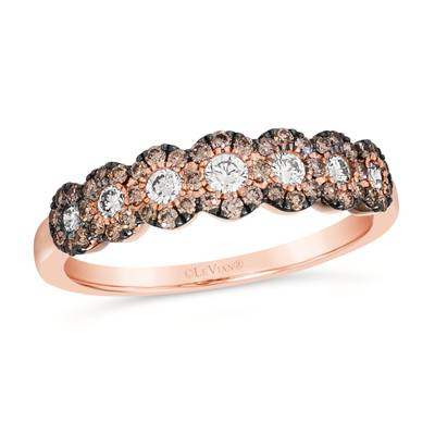 LE VIAN 14K STRAWBERRY GOLD HALO DIAMOND FASHION RING SIZE 7 WITH 48=0.30TW ROUND SI1 CHOCOLATE DIAMONDS AND 7=0.25TW ROUND VS2-SI1 NUDE DIAMONDS  (2.92 GRAMS)