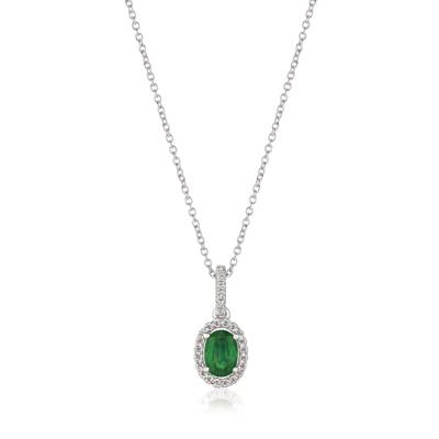LE VIAN 14K VANILLA GOLD HALO PENDANT WITH ONE 0.35CT OVAL COSTA SMERALDA EMERALD AND 26=0.09TW ROUND G-H SI1 VANILLA DIAMONDS 20
