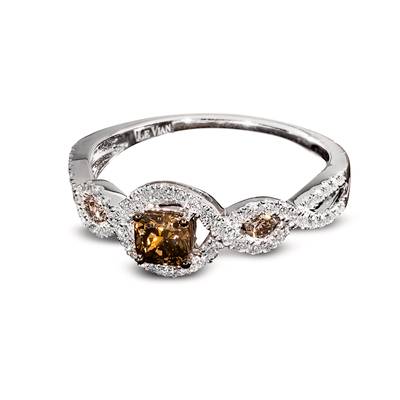 LE VIAN CHOCOLATIER 14K VANILLA GOLD TWIST DIAMOND FASHION RING SIZE 7 ONE 0.30CT CUSHION SI1 CHOCOLATE DIAMOND  2=0.09TW ROUND SI1 CHOCOLATE DIAMONDS  AND 58=0.25TW ROUND G-H SI1 VANILLA DIAMONDS  (2.29 GRAMS)