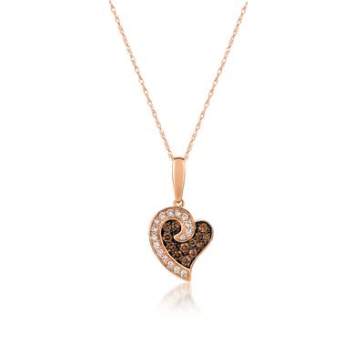 LE VIAN CHOCOLATIER COLLECTION 14K STRAWBERRY GOLD HEART DIAMOND PENDANT WITH 13=0.20TW ROUND SI1 CHOCOLATE DIAMONDS AND 16=0.10TW ROUND H-I SI2 VANILLA DIAMONDS 20