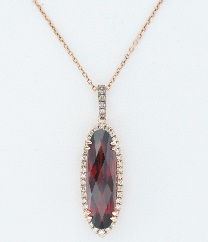 14K Strawberry Gold® Pendant | Pomegranate Garnet™ 4 1/5 cts. | Chocolate Diamonds® 1/20 cts.  Nude Diamonds™ 1/5 cts tag # TTMF 13GA