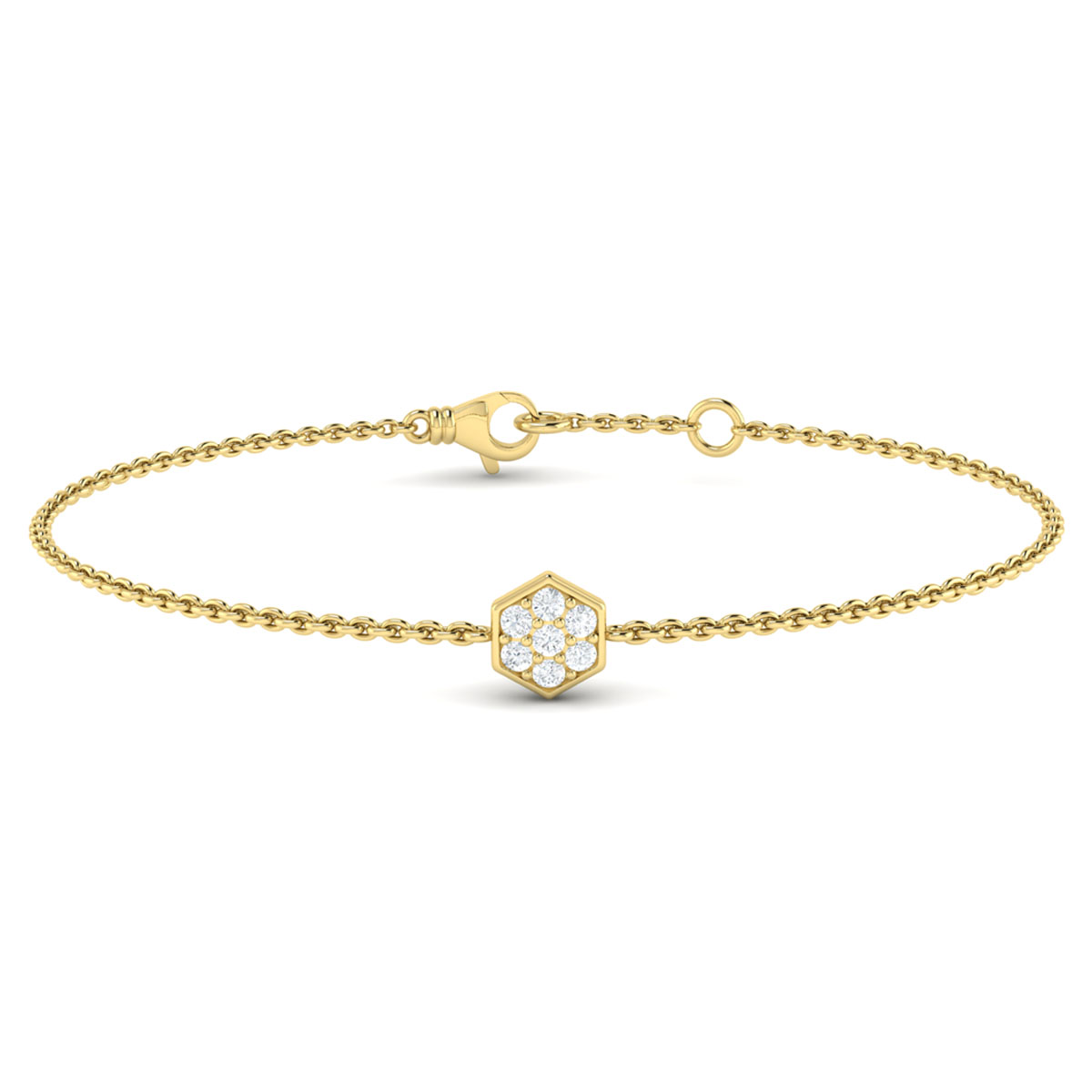 14K YELLOW GOLD CABLE LINK DIAMOND BRACELET WITH 7=0.17TW ROUND G-H VS2-SI1 DIAMONDS   (1.42 GRAMS)