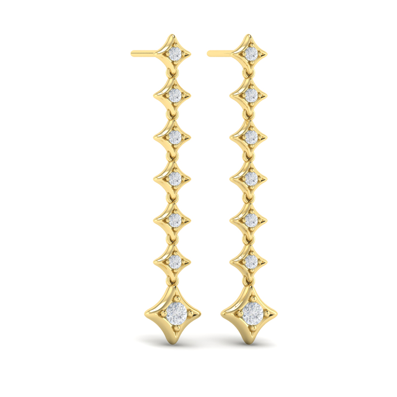 14K YELLOW GOLD DANGLE DIAMOND EARRINGS WITH 14=0.60TW ROUND G-H VS2-SI1 DIAMONDS   (5.80 GRAMS)
