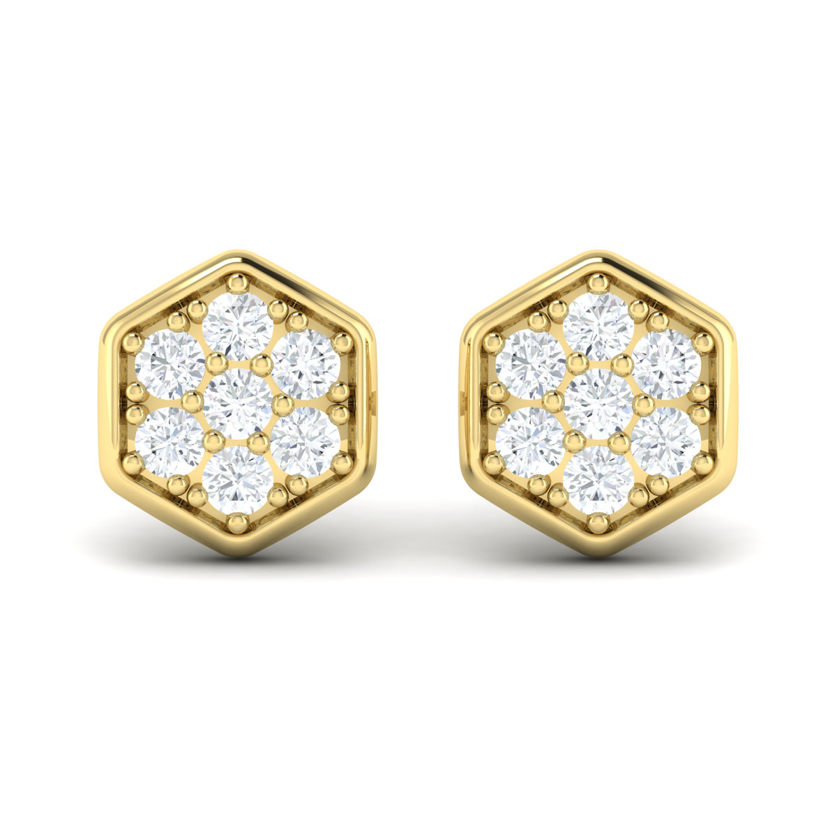 14K YELLOW GOLD STUD DIAMOND EARRINGS WITH 14=0.53TW ROUND G-H VS2-SI1 DIAMONDS   (3.24 GRAMS)
