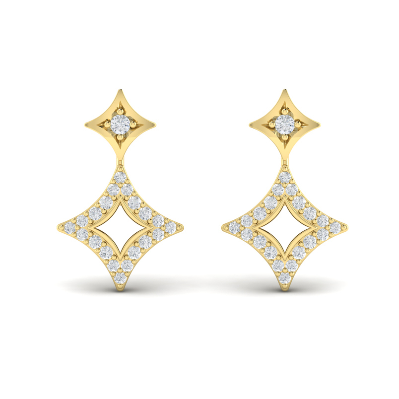 14K YELLOW GOLD DROP DIAMOND EARRINGS WITH 42=0.25TW ROUND G-H VS2-SI1 DIAMONDS   (3.09 GRAMS)