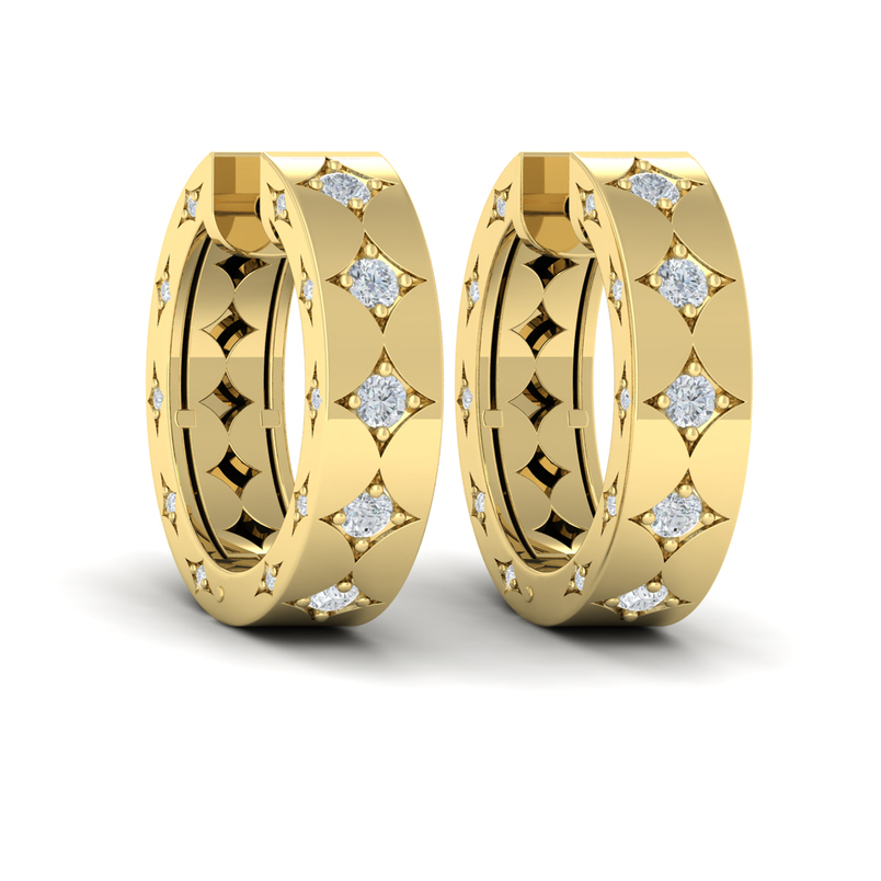 14K YELLOW GOLD HOOP DIAMOND EARRINGS WITH 50=0.51TW ROUND G-H VS2-SI1 DIAMONDS