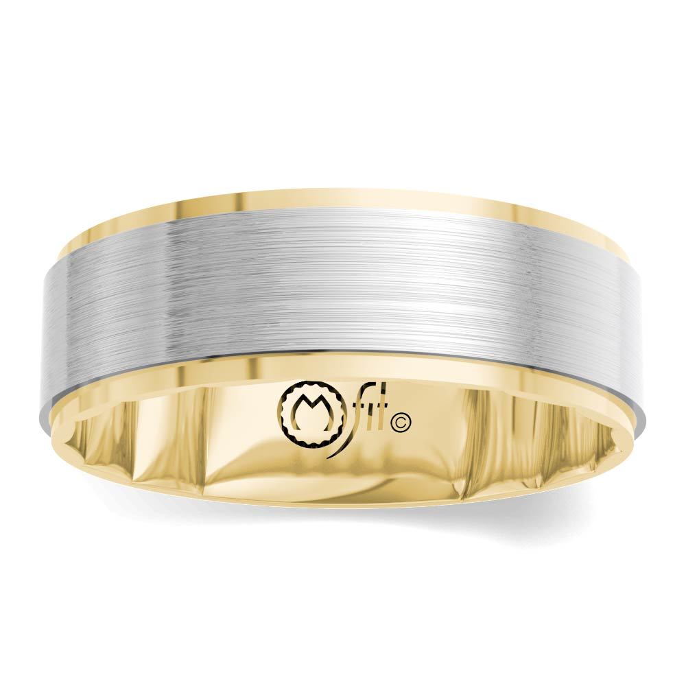 10K YELLOW & WHITE GOLD SATIN M-FIT 7MM WEDDING BAND SIZE 12   (10.39 GRAMS)