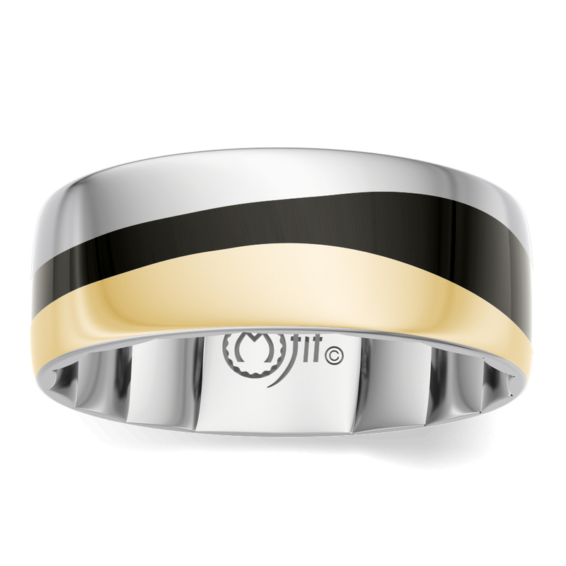 10K YELLOW & WHITE GOLD WITH BLACK CERAMIC SATIN M-FIT 7MM WEDDING BAND SIZE 9