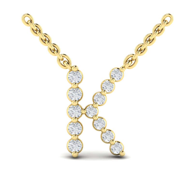 14K YELLOW GOLD LETTER K DIAMOND NECKLACE LENGTH 18