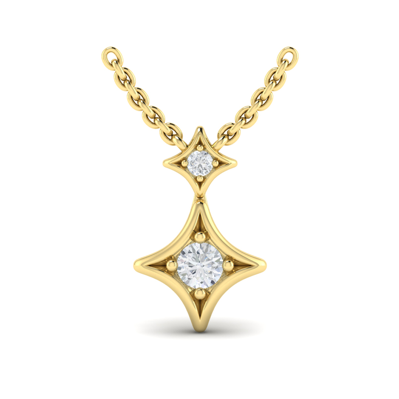 14K YELLOW GOLD DIAMOND NECKLACE WITH 2=0.17TW ROUND G-H VS2-SI1 DIAMONDS 18