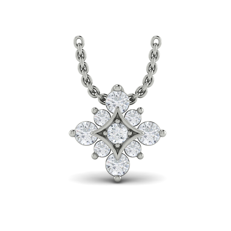 14K WHITE GOLD DIAMOND PENDANT WITH 9=0.60TW ROUND G-H VS2-SI1 DIAMONDS 18