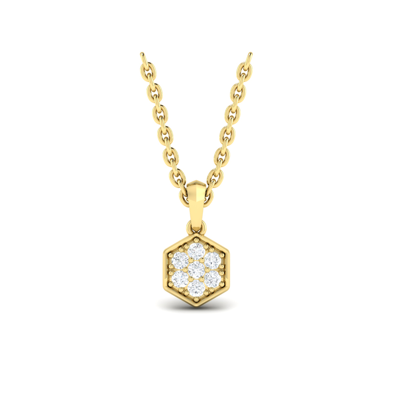 14K YELLOW GOLD HEXAGON DIAMOND PENDANT WITH 7=0.22TW ROUND G-H VS2-SI1 DIAMONDS 18