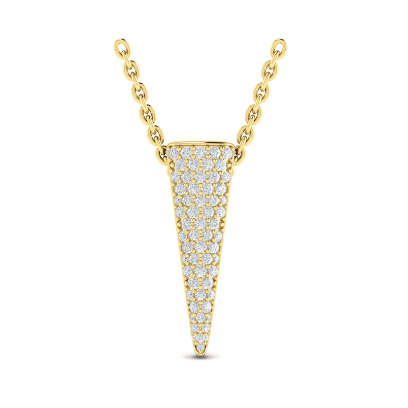 14K YELLOW GOLD TRIANGLE DIAMOND NECKLACE WITH 60=0.35TW ROUND G-H VS2-SI1 DIAMONDS