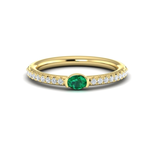 14K YELLOW GOLD BEZEL RING SIZE 6.5 WITH ONE = 0.19CT OVAL EMERALD AND 20 = 0.19TW ROUND F-G VS2-SI1 DIAMONDS  (2.23 GRAMS)