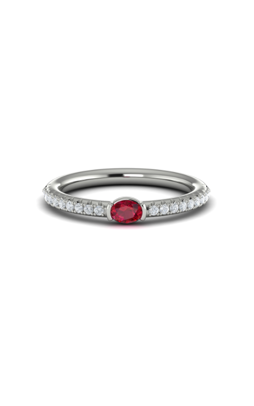 14K WHITE GOLD BEZEL RING SIZE 6.5 WITH ONE = 0.27CT OVAL RUBY AND 20 = 0.18TW ROUND F-G VS2-SI1 DIAMONDS   (2.27 GRAMS)