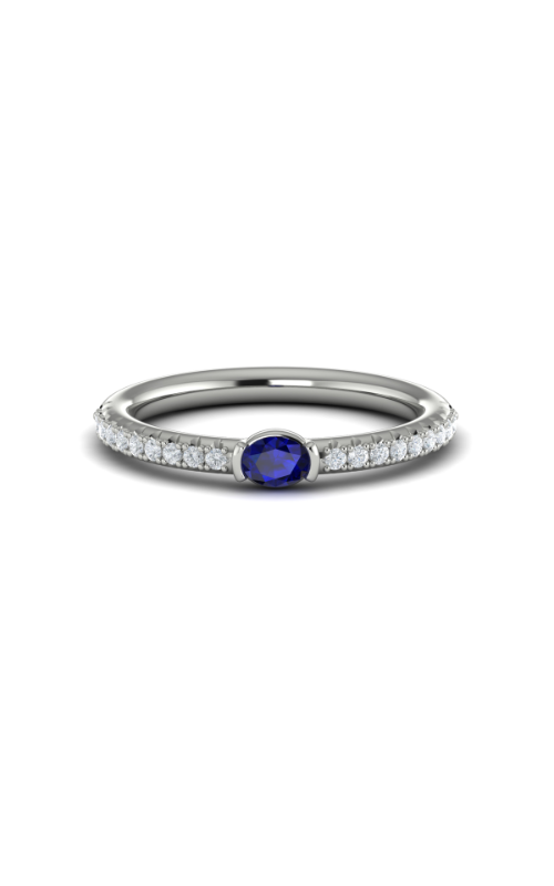 14K WHITE GOLD BEZEL RING SIZE 6.5 WITH ONE = 0.21CT OVAL BLUE SAPPHIRE AND 20 = 0.19TW ROUND F-G VS2-SI1 DIAMONDS  (2.23 GRAMS)