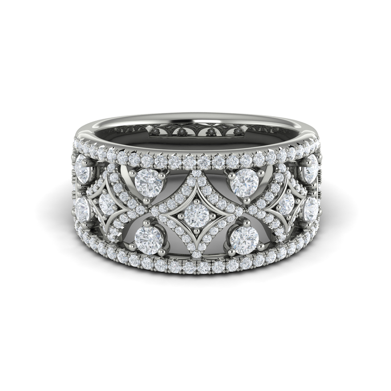 14K WHITE GOLD DIAMOND FASHION RING SIZE 6.5 WITH 137=1.09TW ROUND G-H VS2-SI1 DIAMONDS   (8.09 GRAMS)