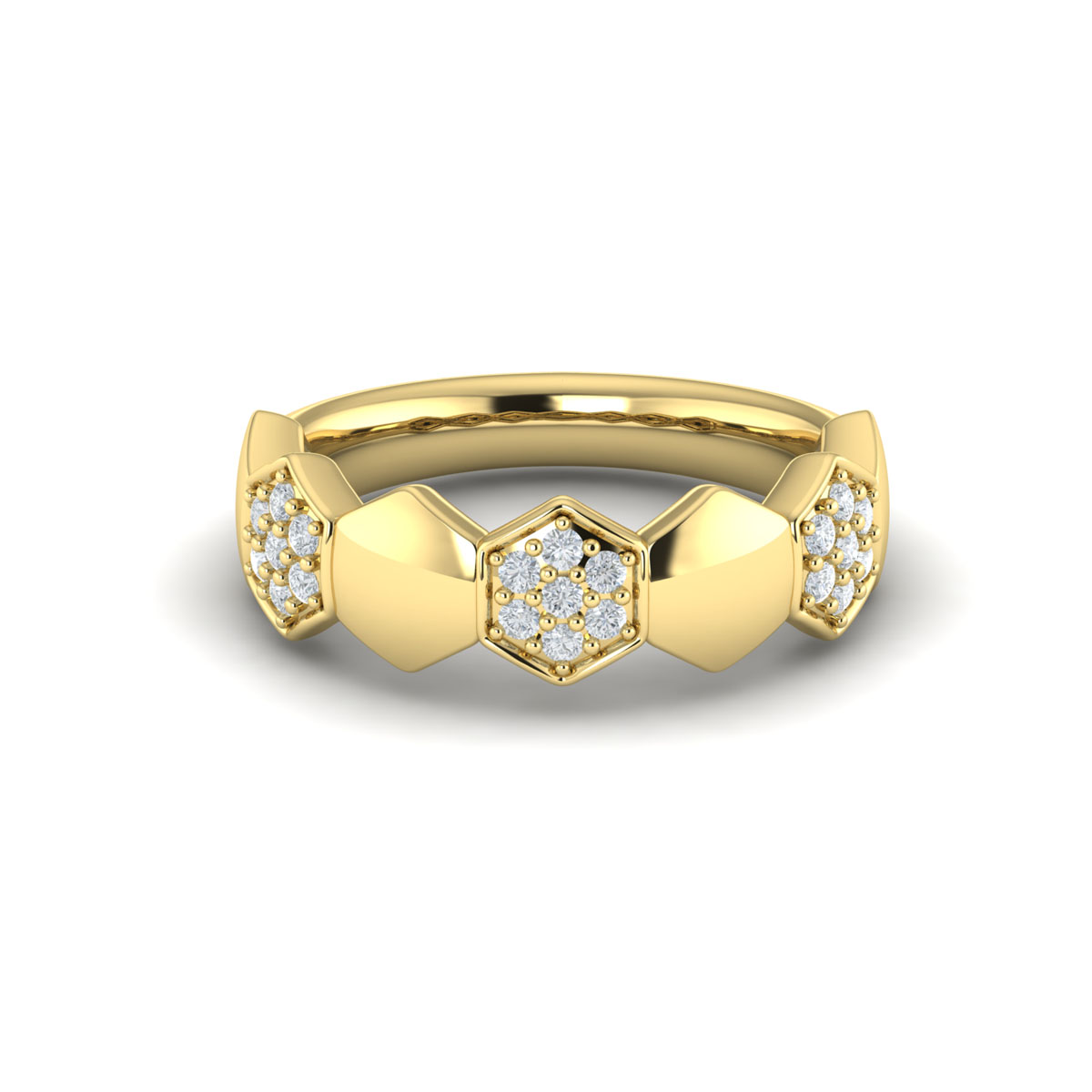 14K YELLOW GOLD HEXAGON DIAMOND FASHION RING SIZE 6.75 WITH 21=0.26TW ROUND G-H VS2-SI1 DIAMONDS   (5.54 GRAMS)
