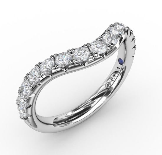 14 KARAT WHITE GOLD DIAMOND ANNIVERSARY RING SIZE 6.5 WITH 15=0.68TW ROUND G-H COLOR VS2-SI1 CLARITY DIAMONDS AND ONE 0.01CT ROUND BLUE SAPPHIRE