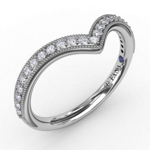 14K WHITE GOLD MILGRAIN PRONG SET DIAMOND ANNIVERSARY RING SIZE 6.5 WITH 25=0.20TW ROUND G-H VS2-SI1 DIAMONDS AND ONE ROUND BLUE SAPPHIRE