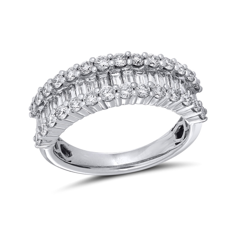 14K WHITE GOLD DIAMOND FASHION RING SIZE 6.5 WITH 18= BAGUETTE G-H VS2-SI1 DIAMONDS AND 28= ROUND DIAMONDS G-H VS2-SI1 1.50TW