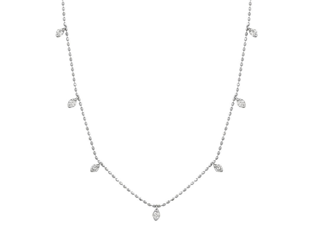 14K WHITE GOLD DIAMOND NECKLACE WITH 13=0.50TW ROUND H-I I1 DIAMONDS 18