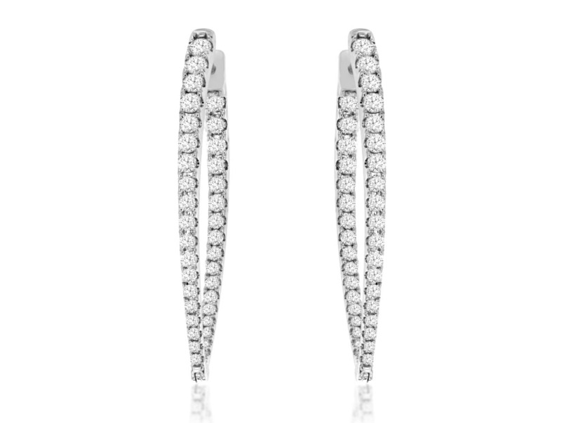 14K WHITE GOLD INSIDE OUT HOOP DIAMOND EARRINGS WITH 72=2.10TW ROUND G-H I1 DIAMONDS   (6.95 GRAMS)