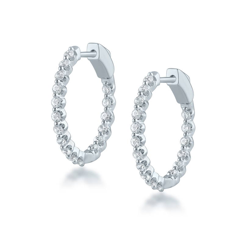 14K WHITE GOLD INSIDE OUT HOOP DIAMOND EARRINGS WITH 34 = 1.08TW ROUND G VS2 DIAMONDS   (4.94 GRAMS)