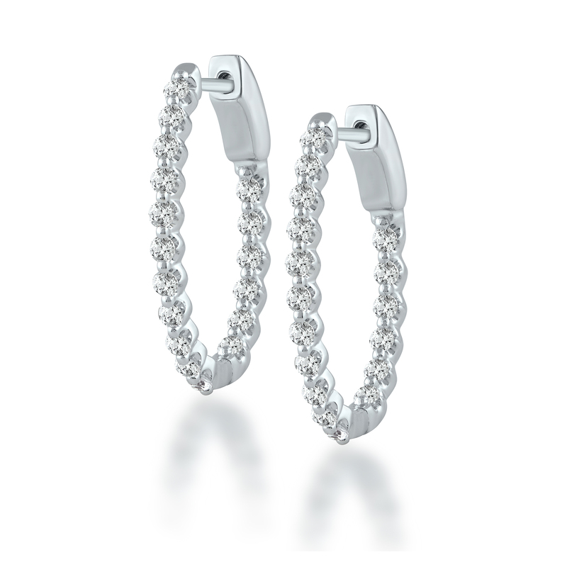 14K WHITE GOLD INSIDE OUT HOOP DIAMOND EARRINGS WITH 34 = 1.10TW ROUND G VS2 DIAMONDS   (4.83 GRAMS)