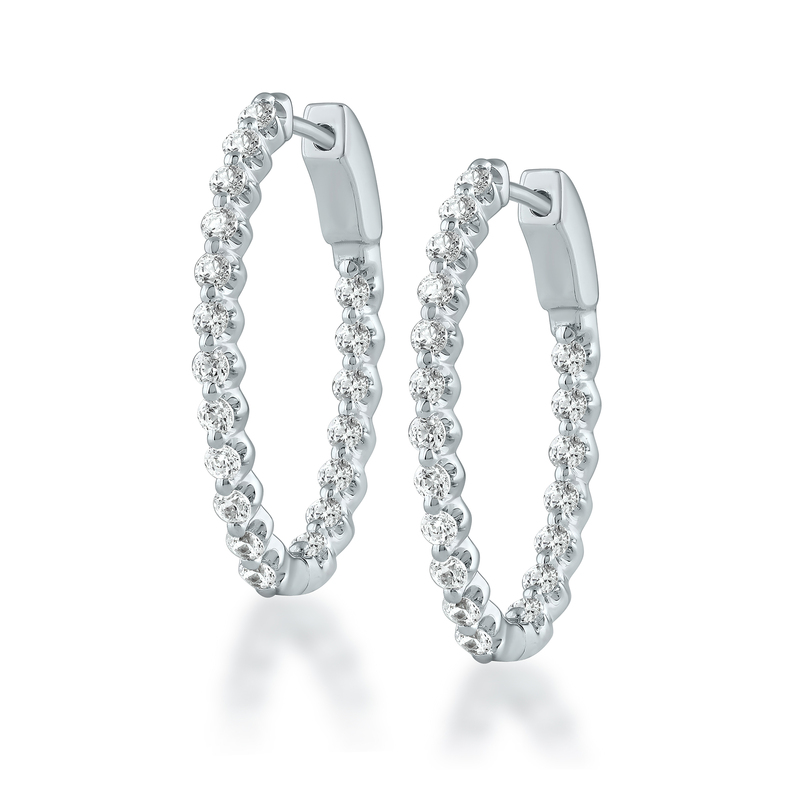 14K WHITE GOLD INSIDE OUT HOOP DIAMOND EARRINGS WITH 40 = 2.00TW ROUND G VS2 DIAMONDS   (7.44 GRAMS)