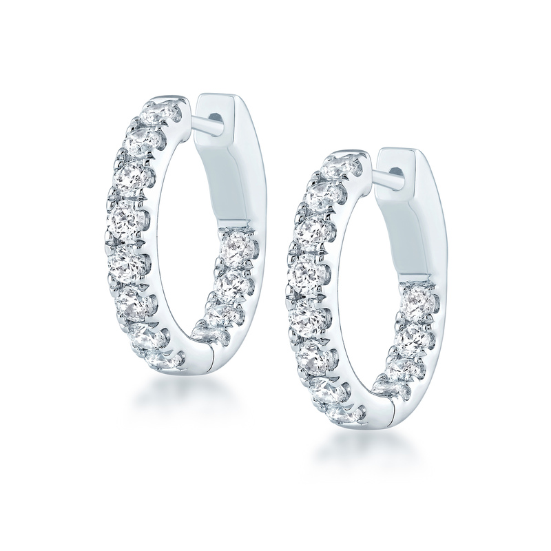14K WHITE GOLD HUGGIE DIAMOND EARRINGS WITH 24 = 1.08TW ROUND G VS2 DIAMONDS  (4.50 GRAMS)
