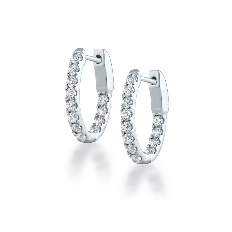 14K WHITE GOLD INSIDE OUT HOOP DIAMOND EARRINGS WITH 24 = 1.08TW ROUND G VS2 DIAMONDS   (4.23 GRAMS)