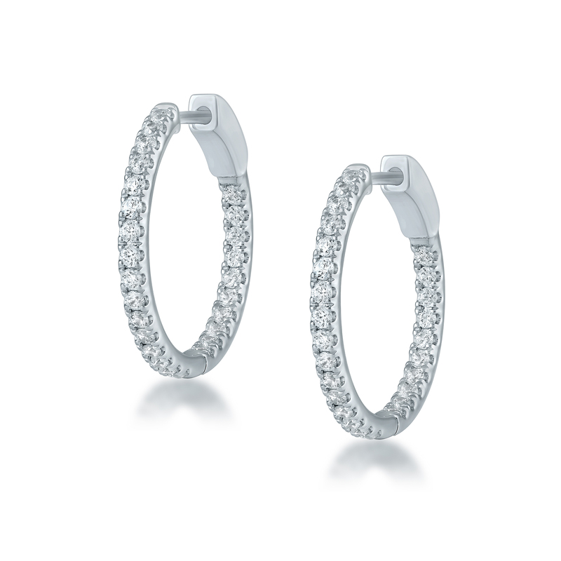 14K WHITE GOLD INSIDE OUT HOOP DIAMOND EARRINGS WITH 52 = 1.08TW ROUND G VS2 DIAMONDS   (5.16 GRAMS)