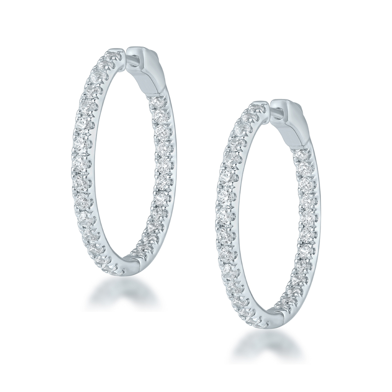 14K WHITE GOLD INSIDE OUT HOOP DIAMOND EARRINGS WITH 56 = 2.00TW ROUND G VS2 DIAMONDS   (7.55 GRAMS)