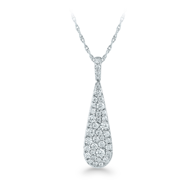 14K WHITE GOLD PAVE' DIAMOND PENDANT WITH 40 = 0.85TW ROUND G VS2 DIAMONDS 18