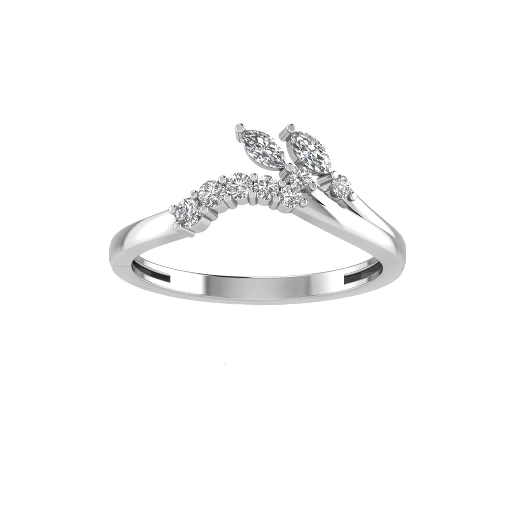 14K WHITE GOLD DIAMOND WEDDING BAND SIZE 7 WITH 9=0.31TW VARIOUS SHAPES (7 ROUNDS AND 2 MARQUIS) G-H SI2 DIAMONDS  (1.85 GRAMS)