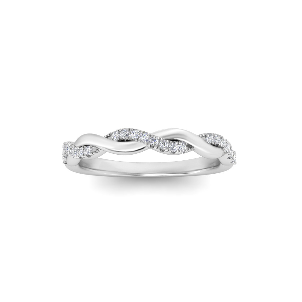 14K WHITE GOLD TWIST DIAMOND WEDDING BAND SIZE 7 WITH 26=0.13TW ROUND G-H SI2 DIAMONDS   (2.50 GRAMS)